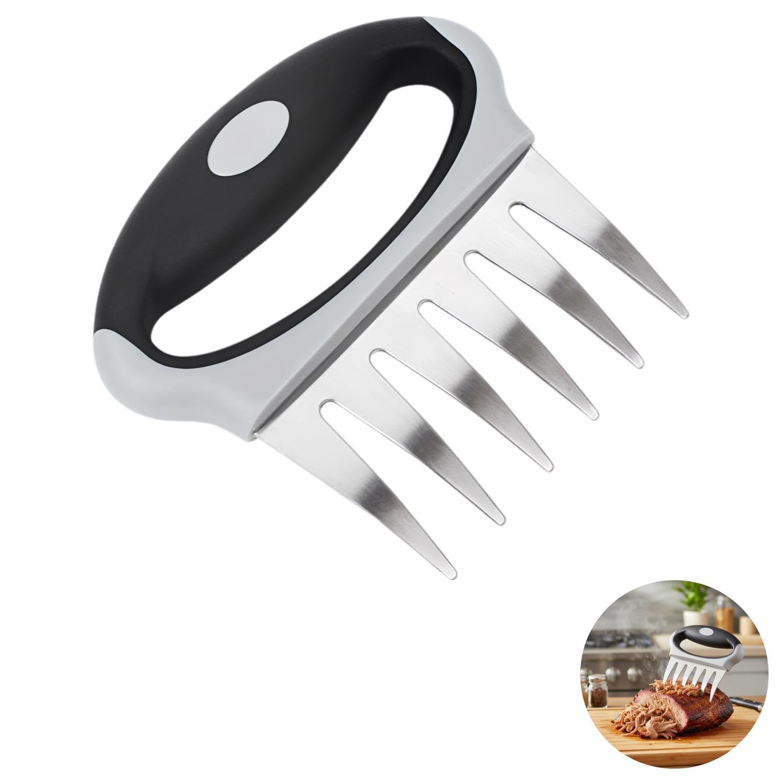 2 Stk. Fleischzerreißkrallen mit rutschfestem Griff, Edelstahl-BBQ-Zerreißwerkzeug für Pulled Pork, Hähnchen und Rind, robuste Fleischkrallen mit Reinigungsbürste für Grill, Smoker und Küche