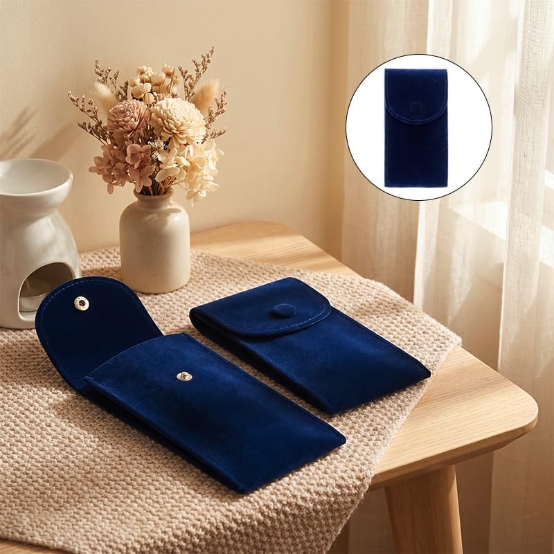 2 Pcs Velvet Watch Pouch Portable Flannelette Watch Storage Bag Watch Travel Pouch Jewelry Organizer Bag with Snap Button for Men and Women (Sapphire Blue)