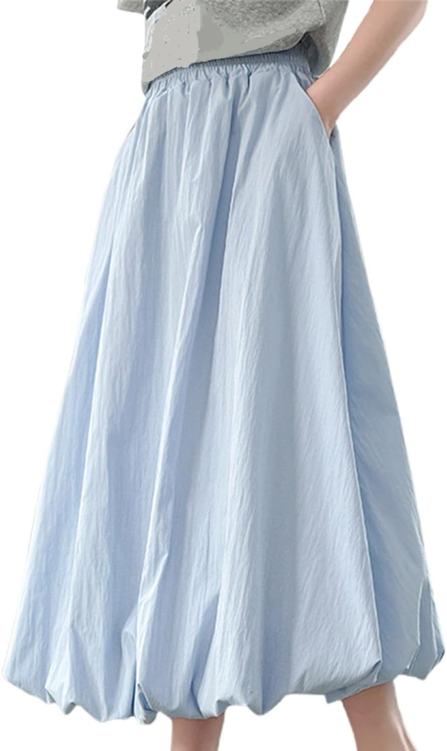 Maxi Skirt for Girls Elastic Waist Long Skirts A Line Bubble Hem Flowy Modest Casual Comfy Pull On Pockets Cute