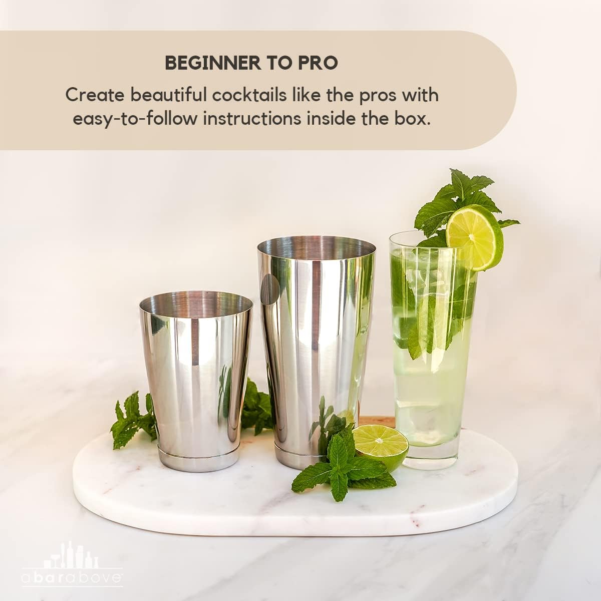 A Bar Above Professional Boston Shakers Set - 18 oz & 28 oz Weighted Cocktail Shaker Set For Bartenders - Pro Bar Shaker Made from Premium Stainless Steel 304. Essential Bar Tools For Drink Making