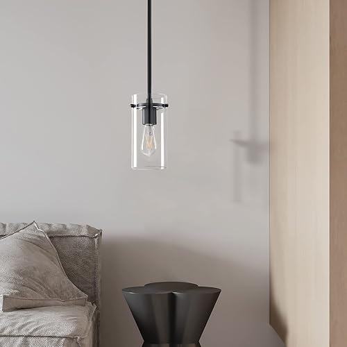 Miniatura 5 de Paquete de 3 lámparas colgantes para isla de cocina, moderna, concisa, de cristal transparente, acabado de bronce cepillado sobre fregadero,