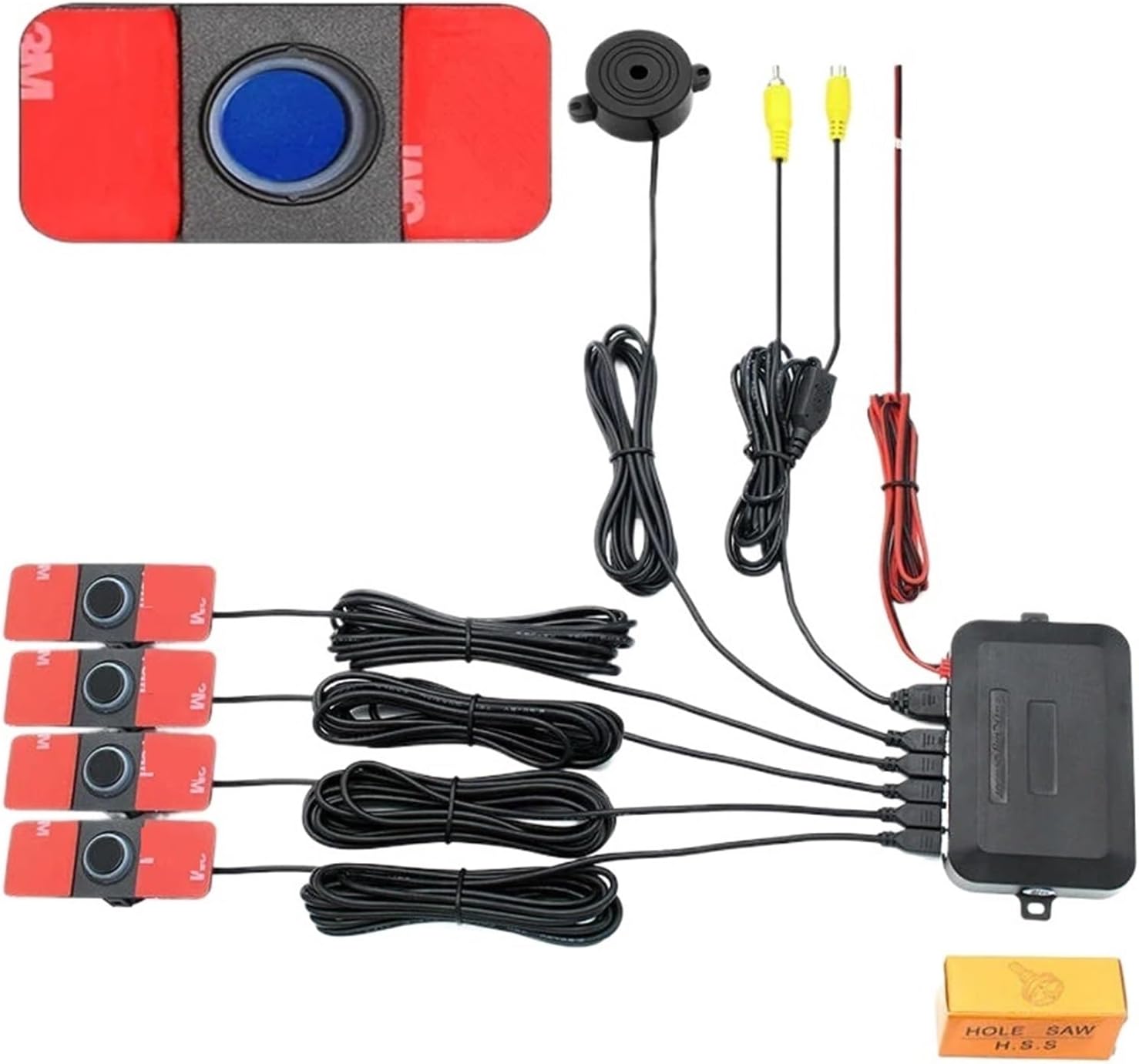 Car Video Parking Sensor Tronics Assistance 13mm Adjustable Flat Sensors Reverse Backup Radar Detector Sound Buzzer Alarm(Blue sensors)