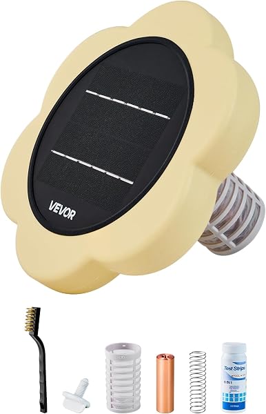 VEVOR Solar Pool Ionizer, Petal Copper Pool Ionizer Up to 45000 Gal, Floating Automatic Water Cleaner and Purifier, Chlorine Free Water, with Copper Anode, Spring, Brush and Filter for Pools & Spas - 1