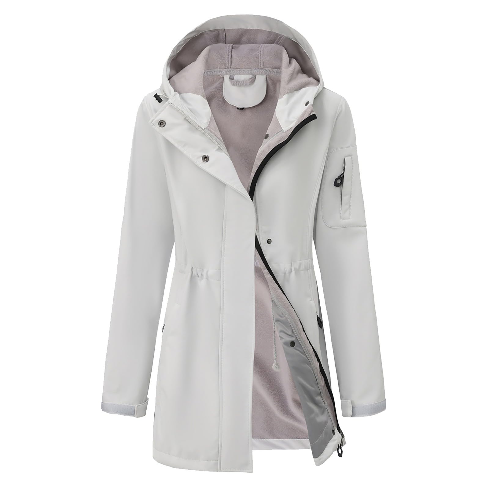 Generisch Giacca antipioggia da donna, lunga e leggera, taglie grandi, giacca per le mezze stagioni, trench, tinta unita, giacca con cappuccio, elegante giacca primaverile antivento, giacca a vento