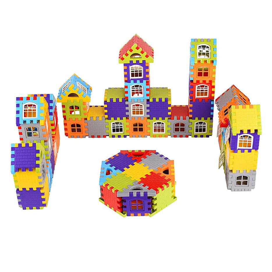 Image of Gambit Bulid Structures Interlocking Play Mat Building House Blocks Set (200 Pieces) Smart Activity Fun and Learning Train Blocks for Kids - Multi-Color