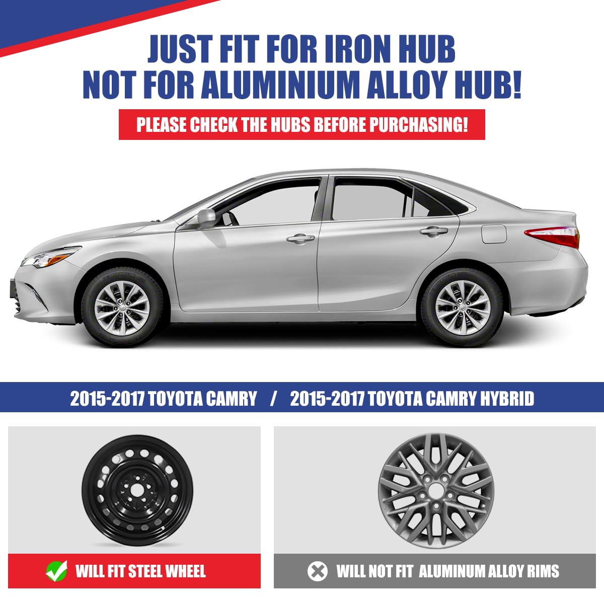 CPW 16'' Hubcaps Fit for 2015 2016 2017 Camry, Wheels Rim Cover Fit for Toyota 2015-2017 Toyota Camry Hybrid 16'' Steel Wheels, ABS & PC Material Hub Caps Set of 4 (16-Inch, Lacquer)