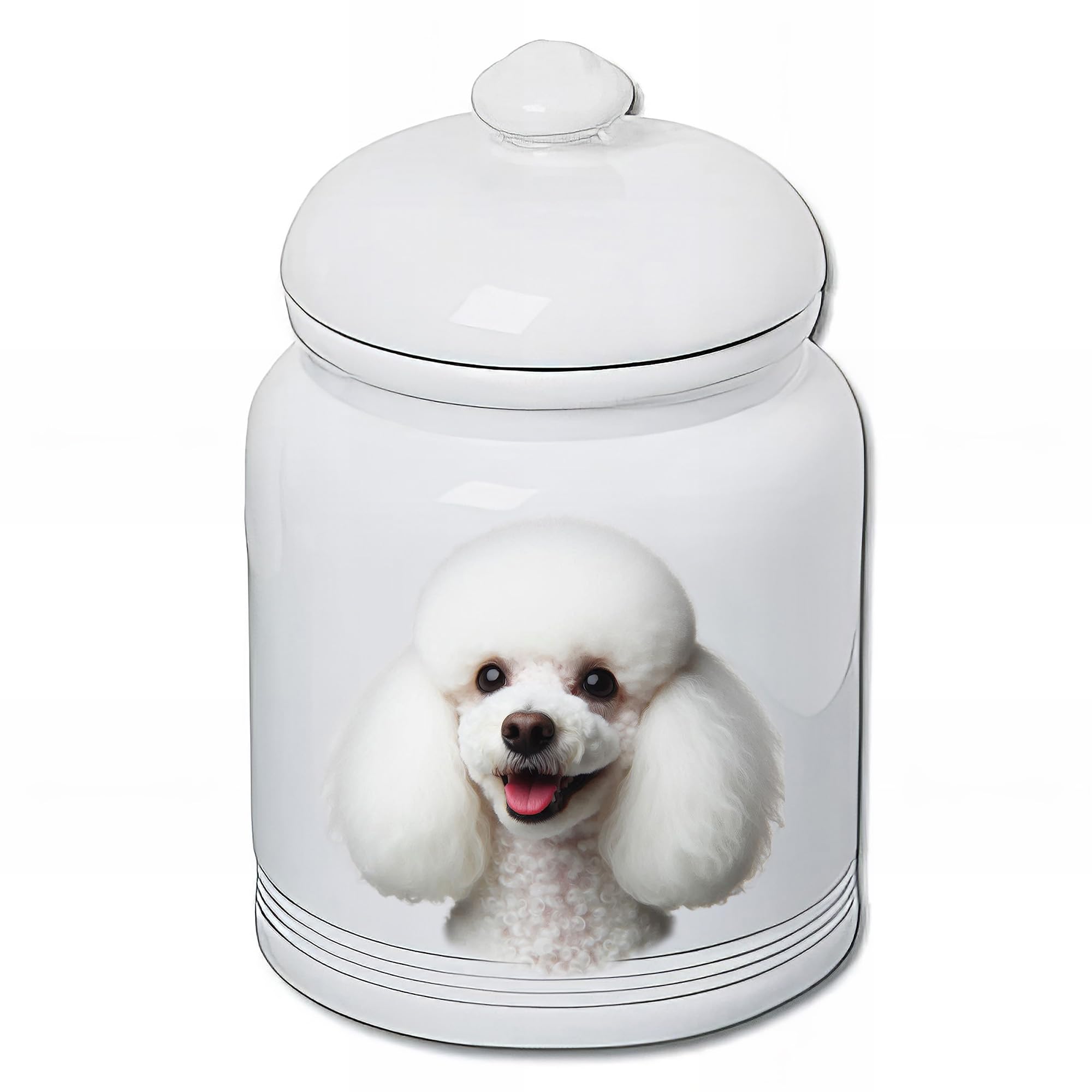 Best of Breed Poodle White Dog and Cat Ceramic Treat Jar 9" Tall Air Tight Seal All White