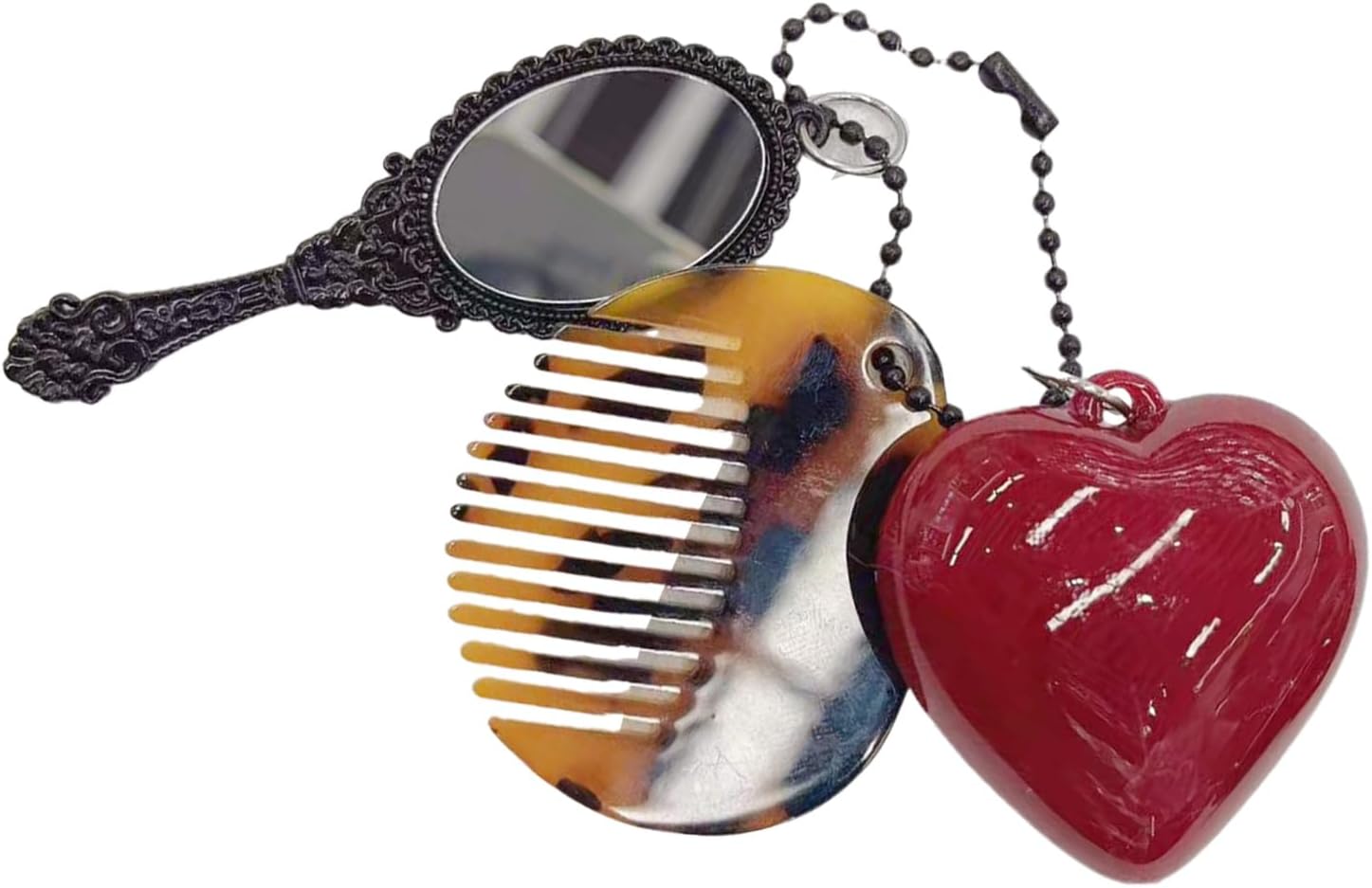 Stylish Acetate Comb Keychain with Makeup Tool and Heart Handbag Accessories Fashionable Keyring for Women Girls Wide Tooth Comb