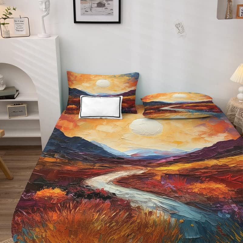 Miniatura 3 de Sábanas de montaña tamaño King  Sábanas de paisaje de 4 piezas y bolsillo profundo de 12 pulgadas, sábanas de microfibra suave de 600 hilos sin