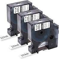 Vista 1 de 3-Pack Label Maker Tape Compatible with DYMO D1 Label Tape 45013 S0720530 Replace for D1 A45013 Refills, Black on White, 1/2 In x 23Ft, for Dymo
