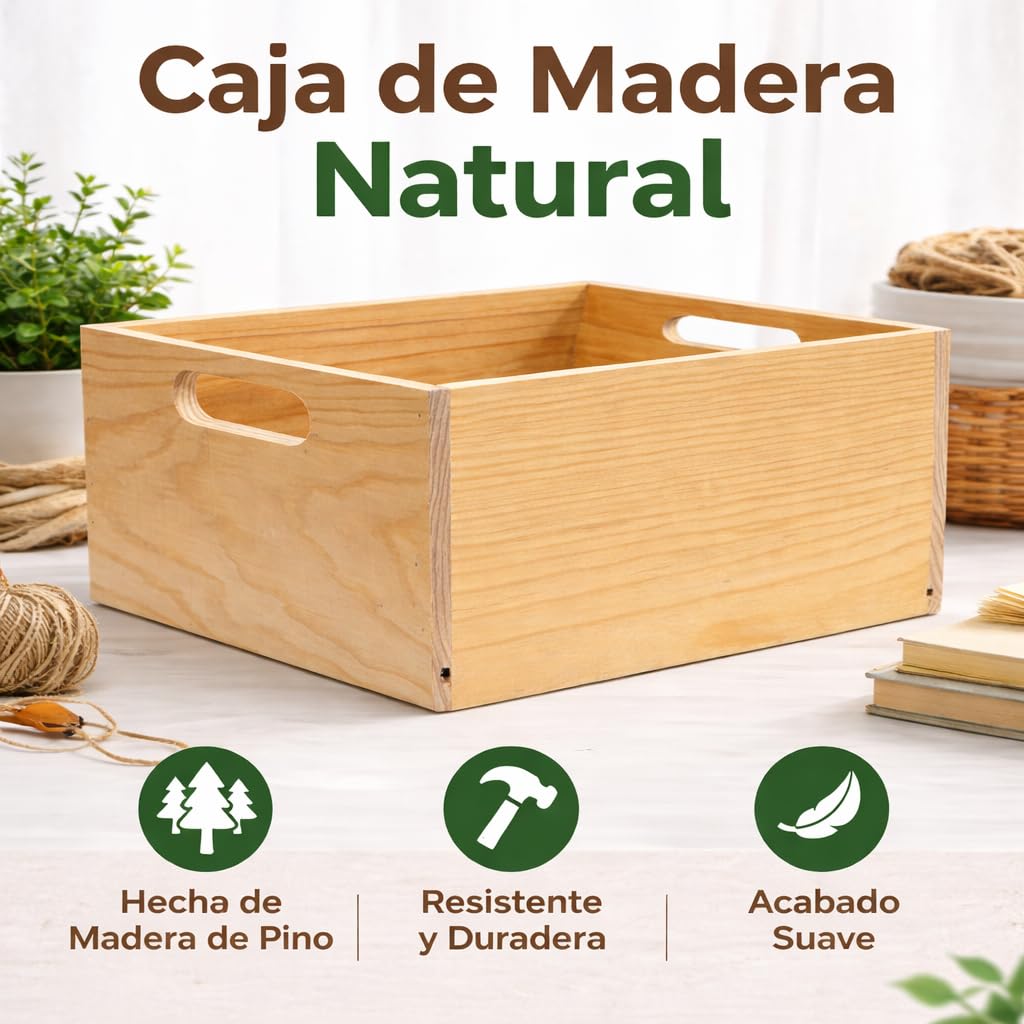 Deko-Box aus Holz, 24 Stunden, Mehrzweckbox, Packung mit 3 Schachteln à 40 x 30 x 14 cm, nachhaltige Dekoration, mit Griffen (Packung 40-3)