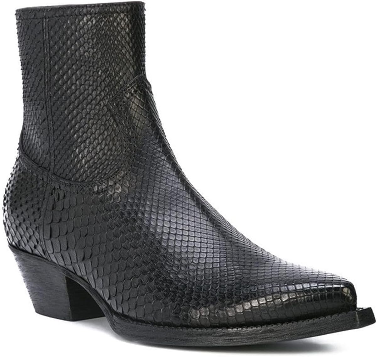 Santimon Men's Western Ankle Chelsea Boots - Snakeskin-Embossed Leather or Suede, Cuban Heel, Side Zip -Dress Cowboy Booties for Concerts, Festivals,Nights Out & Daily Wear
