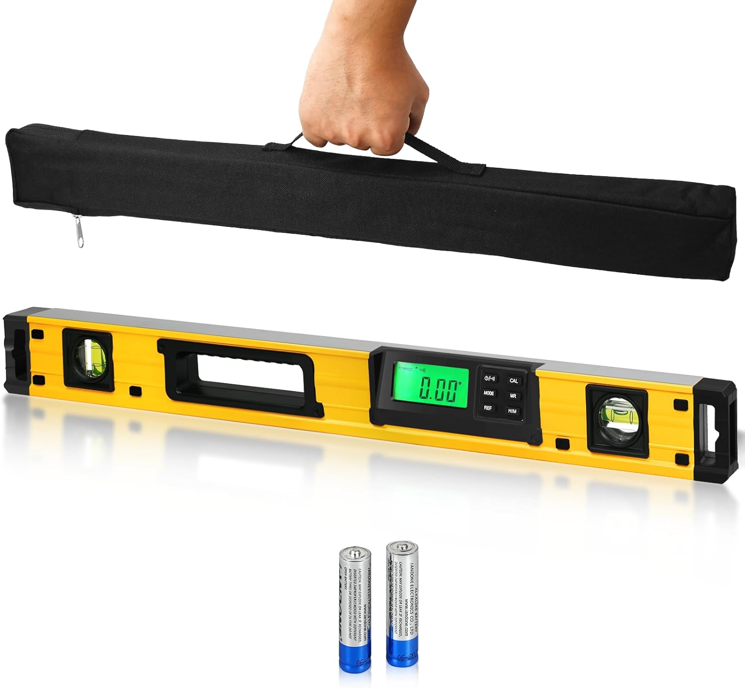 Bghdas 24" Smart Digital Magnetic Level - IP54 Waterproof LCD Torpedo Level & Protractor with Case, High-Precision Slope Tool