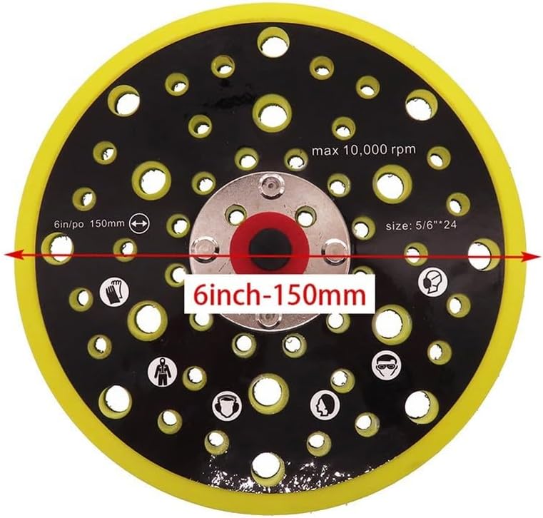 2 Pcs 6 Inch 52 Hole Sanding Backing Pad, 150mm PUR Foam Polishing Disc with Hook &, 5/16-24 Thread Random Orbital Sander Grinding Machine