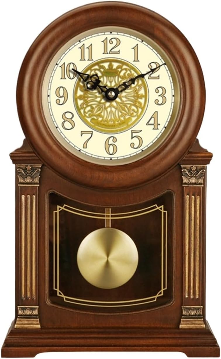 Mantel Clock Desk Clock Battery Operated Desk Clock Wood Table Clock for Bedside Bedroom Living Room Decor Table Clock for Mantlepiece (Bruin 20.8x9.8x33.2cm)