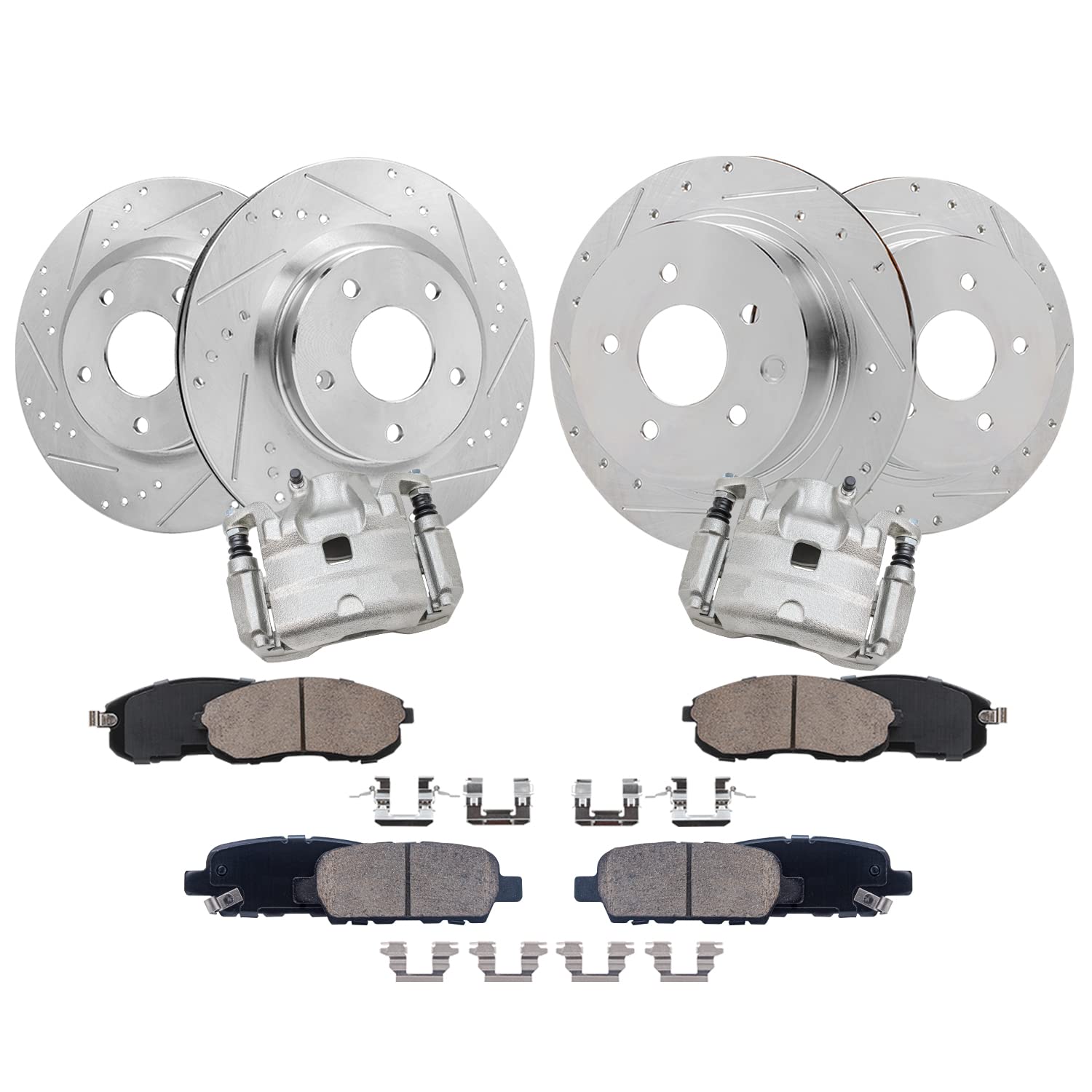 Detroit Axle - Front Rear Rotors Brake Pads Caliper for 07-10 Nissan Altima