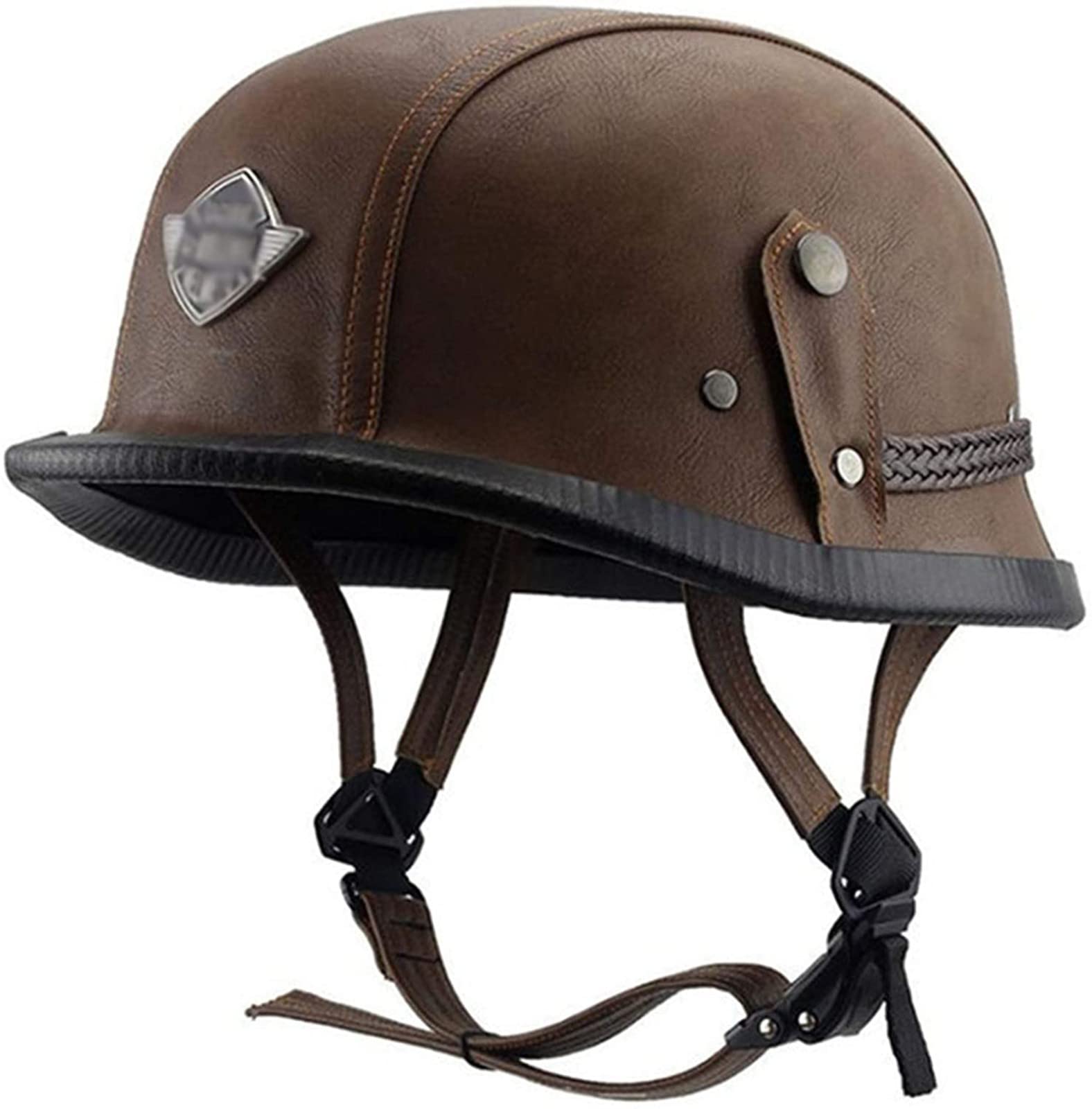 Duitse Leren Motorhelm (Halve Helm) ECE 22.06 Goedgekeurd, Retro Open