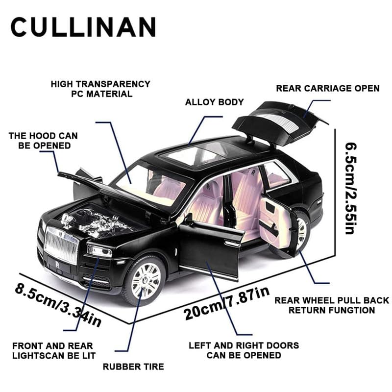 Image of Play Boy 1:24 Rolls Royce Cullinan Model Diecast Metal Alloy Pullback Toy Vehicle with Openable Doors Light and Music Car for Kids (Multicolor)