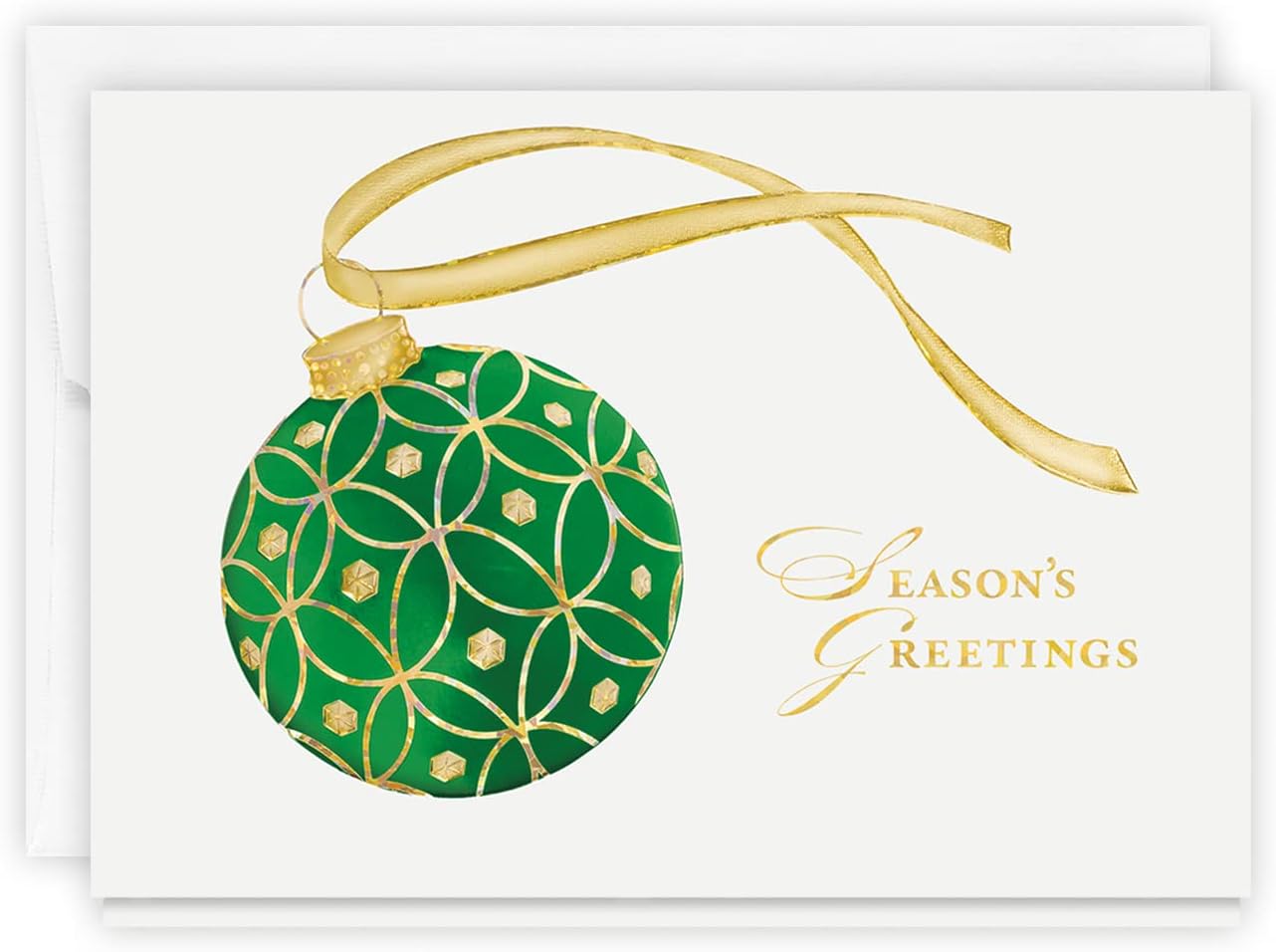 The Gallery Collection, 25 Count Card Pack, Christmas Cards with Foil Lined Envelopes (Season's Greetings Emerald Jeweled Ornament), For Business or Consumer