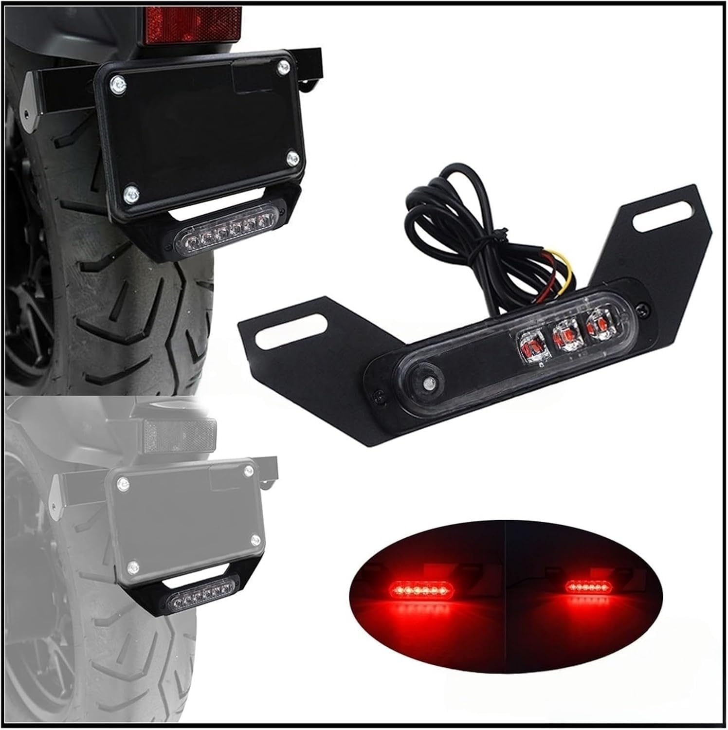 Fanale Posteriore per Moto a Basso consumo energetico (6W), Rosso, Universale, per Targa Moto, ATV, Lampeggiante, Luce di Stop Posteriore.