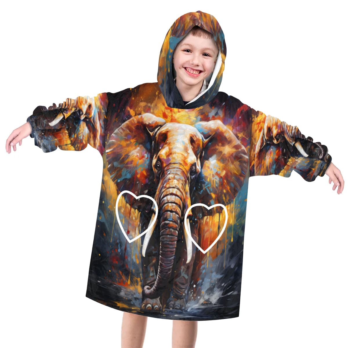 Pardick Wearable Blanket Hoodie for Kids, African elephant Fleece Sweatshirt Blanket Oversized Blanket Sweatshirt with Pocket Flannel Warm Hooded Blanket 6-10 Year Old Girl Boy Gift, One Size