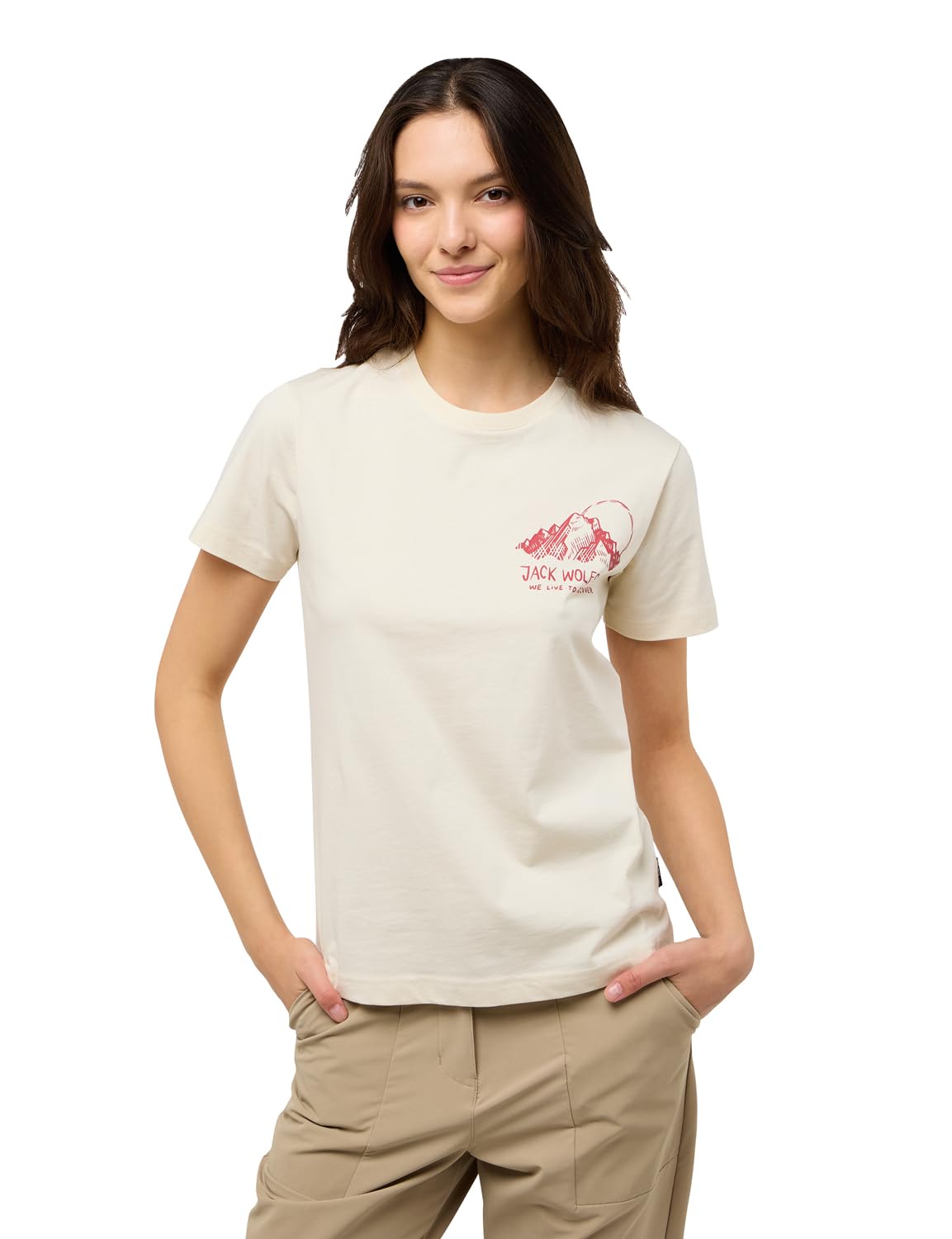 Jack Wolfskin Women's Mountain View T W T-Shirt, Panna Cotta, S