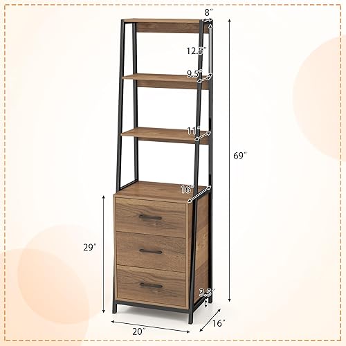 Miniatura 3 de Giantex Estantería de escalera con cajones, estantería de madera de 69 pulgadas de alto con 4 estantes, unidad organizadora de almacenamiento