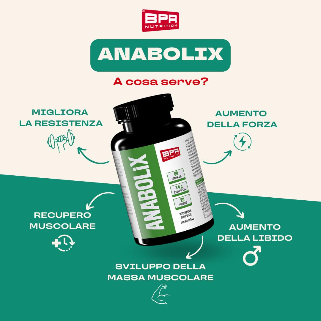 BPR Nutrition - Anabolix 60 compresse - Integratore ad azione tonico-stimolante, adattogena e rimodellante con aggiunta di zinco e acido D-aspartico