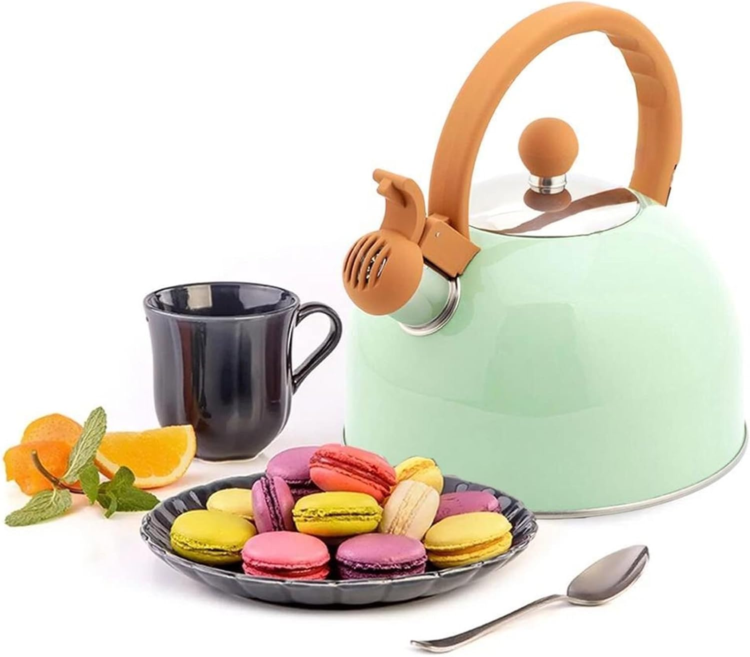 Coffeemaker Pots, Green 2.5L Stainless Steel Whistle Teapot, Kettle, Coffee Pot, Teapot
