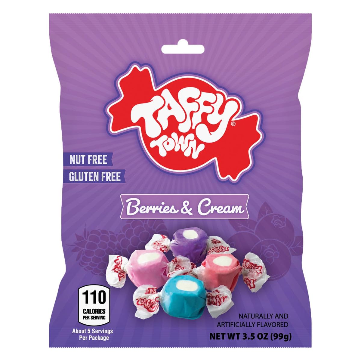 Taffy Town Saltwater Taffy - Berries & Cream | Gourmet | Nougat-Style Candy| Soft & Delicious| Sumer Snack Treats| Party Good Candies | 3.5 oz