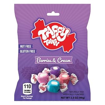 Taffy Town Saltwater Taffy - Berries & Cream | Gourmet | Nougat-Style Candy| Soft & Delicious| Sumer Snack Treats| Party Good Candies | 3.5 oz