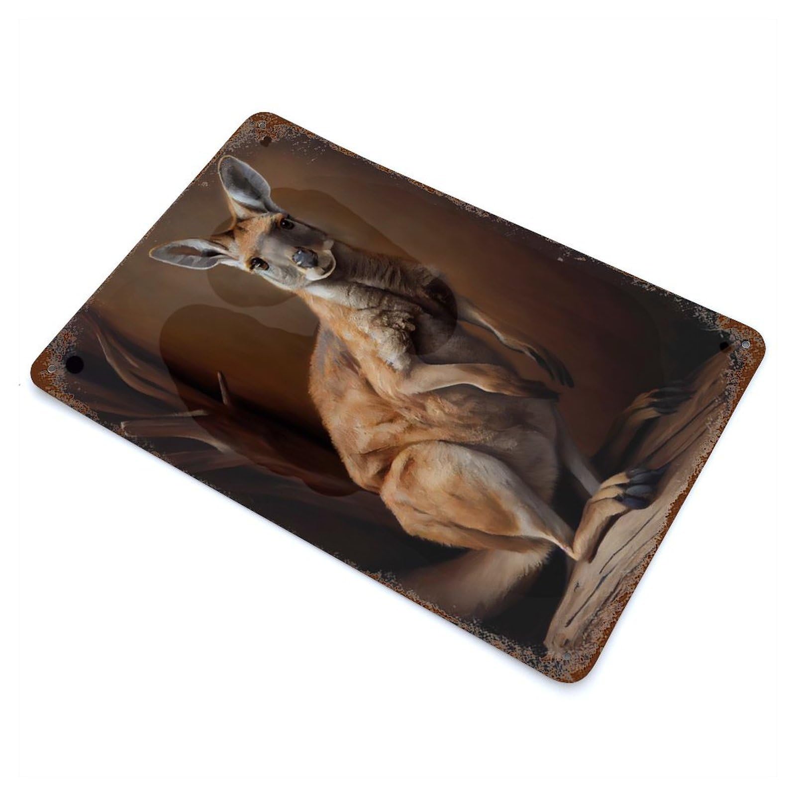 Weathered Tin Sign with Australian Kangaroo Design 11.8"x7.9", for Shed, Workshop And Garage Wall Decor, Decorative Metal Wall Art