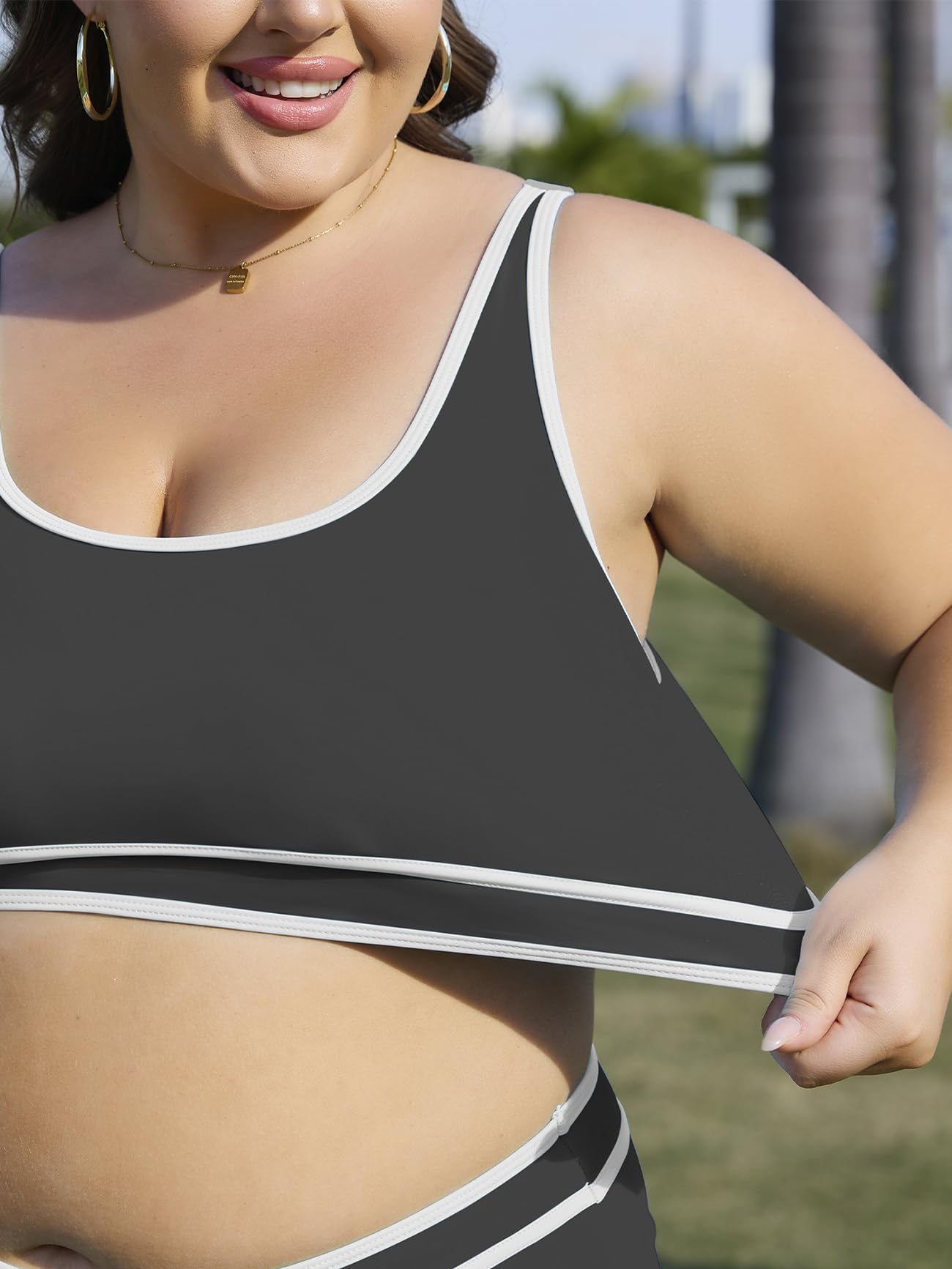 American Trends Costume da bagno da donna, taglie forti, a vita alta, 2 pezzi, controllo della pancia