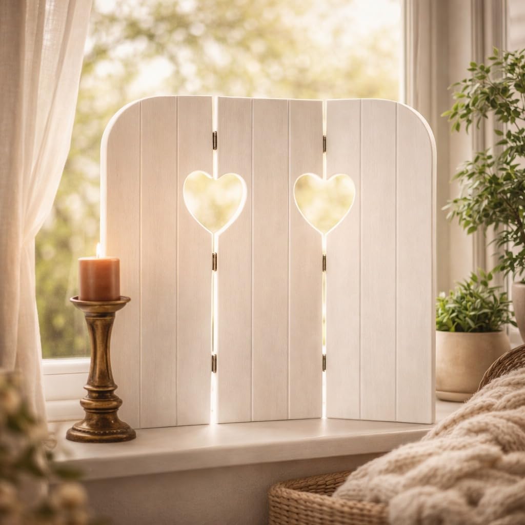 DRULINE Paravent décoratif en bois pour fenêtre ou mur, motif papillon et cœur, 58 cm, blanc (cœur)
