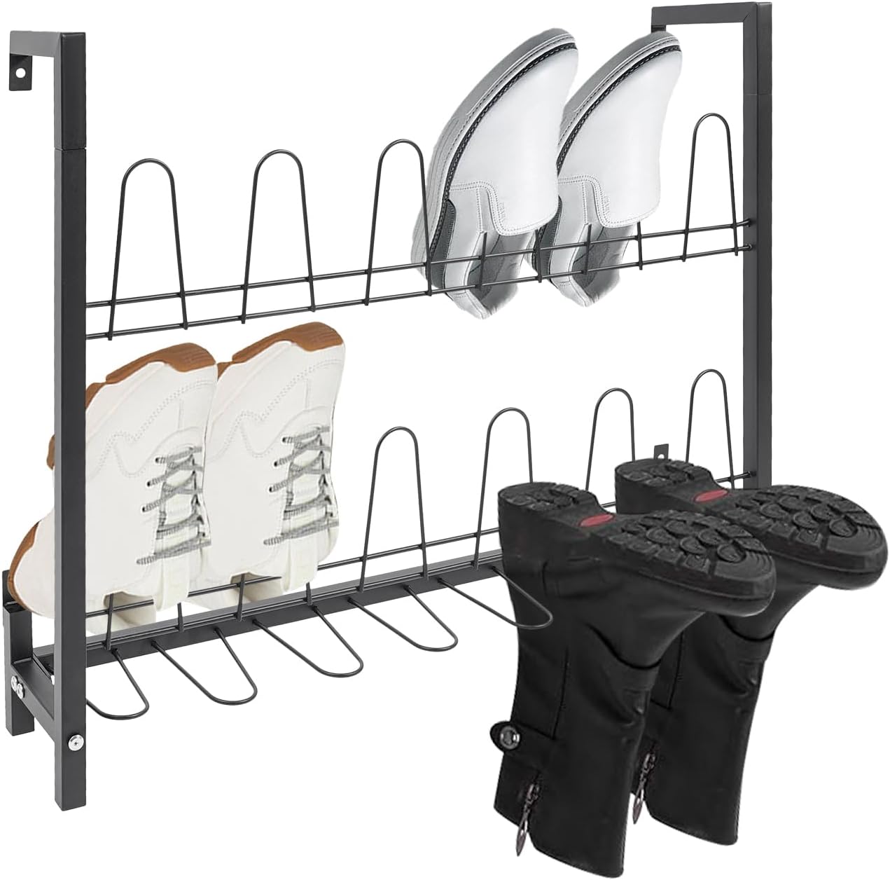 Metal Shoe Organizer, Wader Hangers for wall, Metal Wall Mounted Shoe Racks, 3 Pair Boot Organizer for Tall Boots and Cowboy shoes, Holds up to 9 Pair