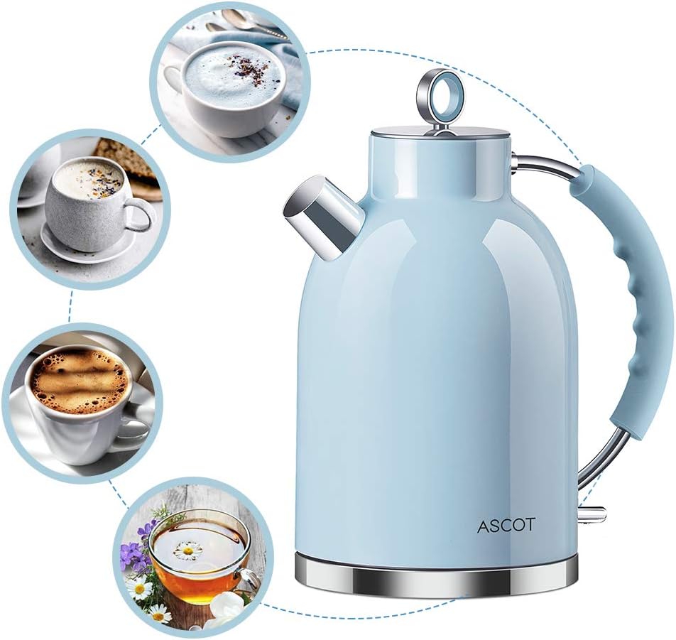 ASCOT Electric Kettle, Stainless Steel Electric Tea Kettle Gifts for Men/Women/Family 1.5L 1500W Retro Tea Heater & Hot Water Boiler, Auto Shut-Off and Boil-Dry Protection