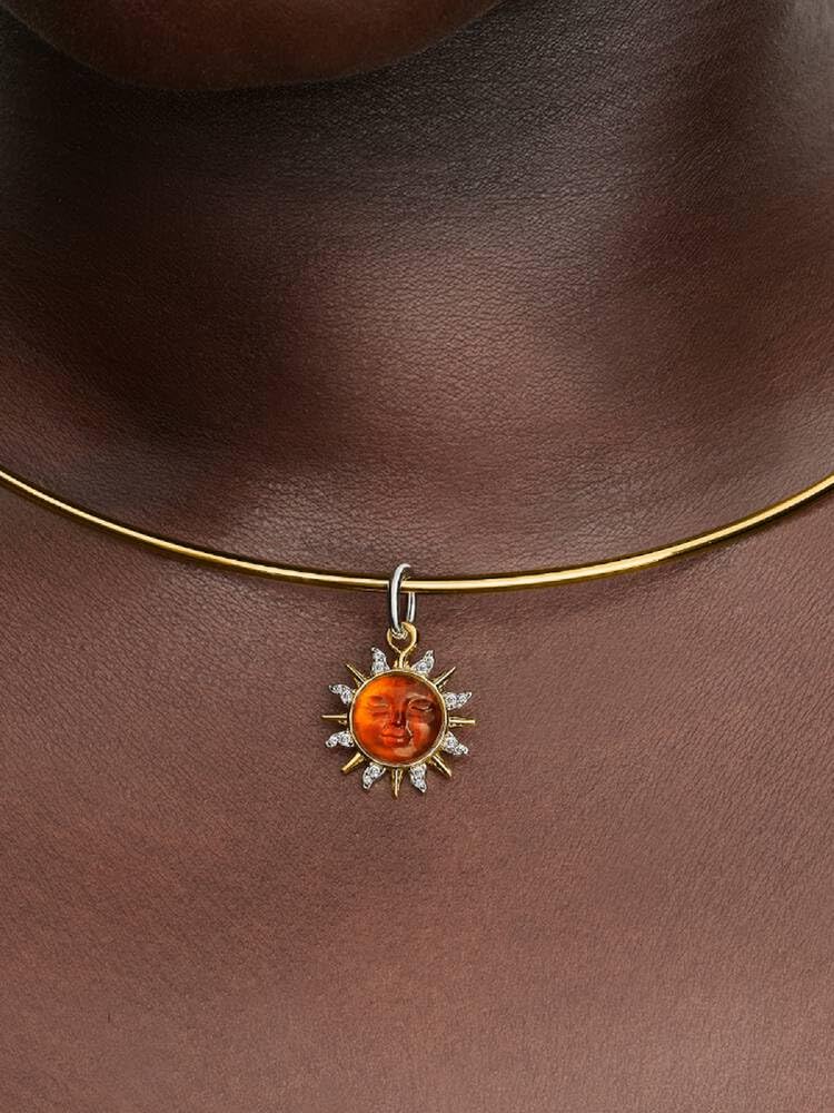 Sun Sterling Silver And 14k Gold Plated Dangle with Clear Cubic Zirconia, White Bioresin Man-Made Mother of Pearl, Murano Glass And Transpar