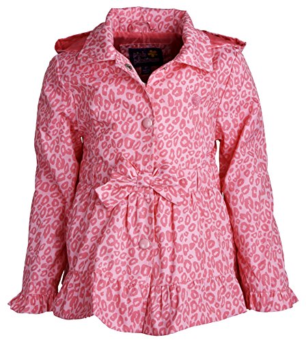 Pink Platinum Little Girls Waisted Leopard Spring Trenchcoat with Removable Hood - Pink (Size 4T)