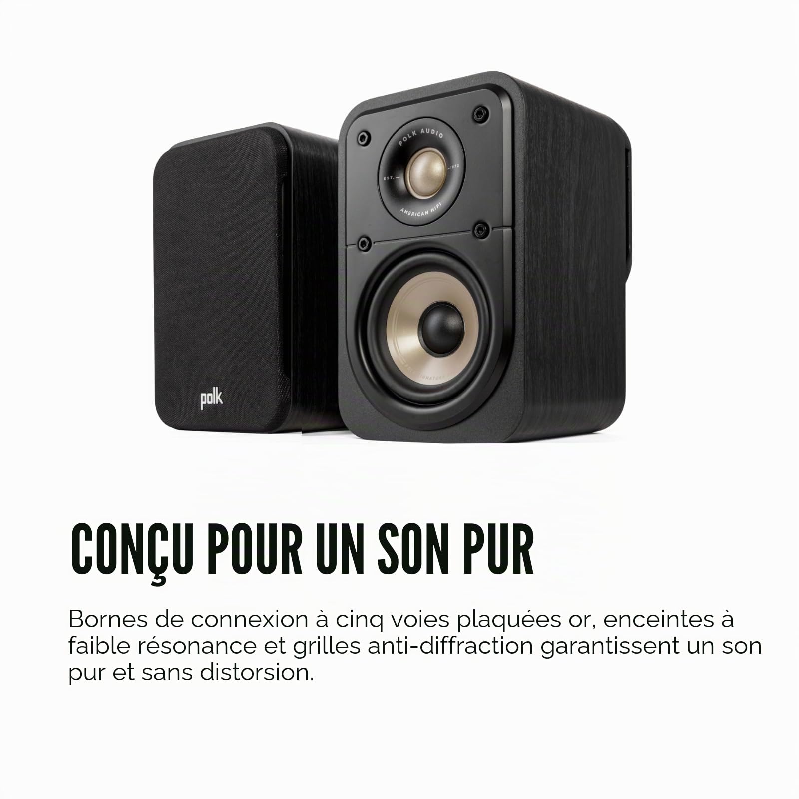 Polk Audio Signature Elite ES10 Enceintes Surround Hi-Res, Satellites Compactes, Compatibles Dolby Atmos/DTS:X (Paire) - Blanches