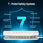 5FT Cord d'extension, NTONPOWER 15A Cordon d'extension de service lourd, montage mural 7 Outlets Power Strip Flat Plug pour la cuisine Home Office Workbench, blanc