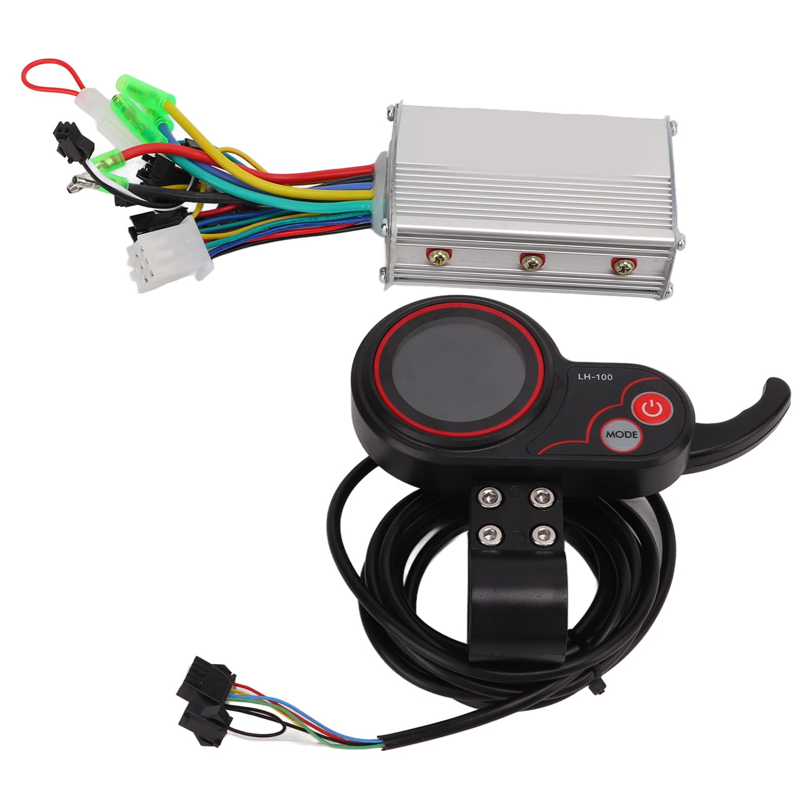 BuyWeek Kit de Contrôleur de Moteur sans Balais pour Vélo Électrique, 24V 36V 48V 350W Contrôleur de Scooter Électrique avec LH100 Panneau d'Affichage LCD Accélérateur au Pouce 2 en 1 Harnais Intégré