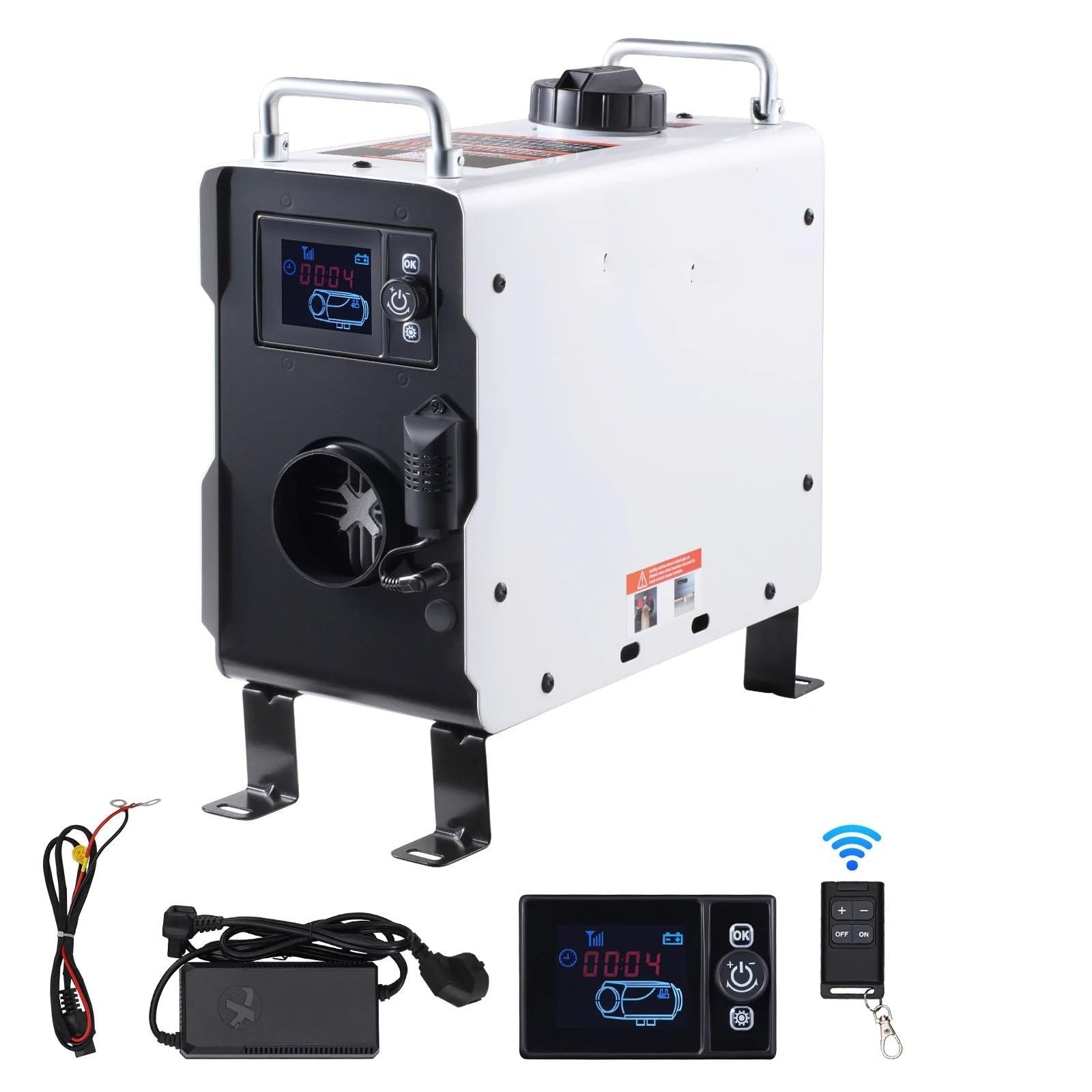 Nagrzewnica postojowa SucceBuy 2 kW nagrzewnica wysokoprężna 12 V/24 V, wielofunkcyjny podgrzewacz powietrza z wyświetlaczem zdalnego sterowania do pojazdów i na zewnątrz samochodowy Nagrzewnica