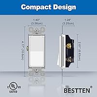 Vista 6 de BESTTEN Paquete de 10 interruptores de luz decorativa de 3 vías, 15 A, 120/277 V, un solo polo o tres vías, interruptor de pared de paleta