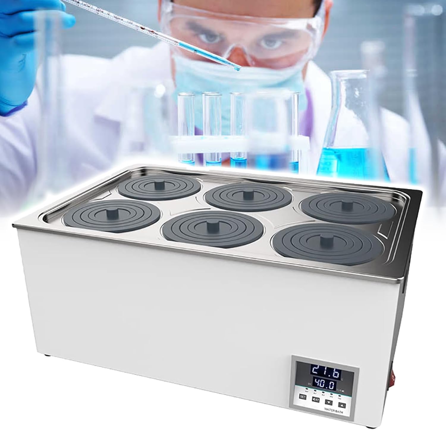 1/2/4/6/8 Hole Digital Thermostatic Water Bath, Stainless Steel Lab Water Bath Heater With Timer, Anti-Dry Burning Thermostatic Water Adjustable Temperature For Lab, Medical, And Chemical Use