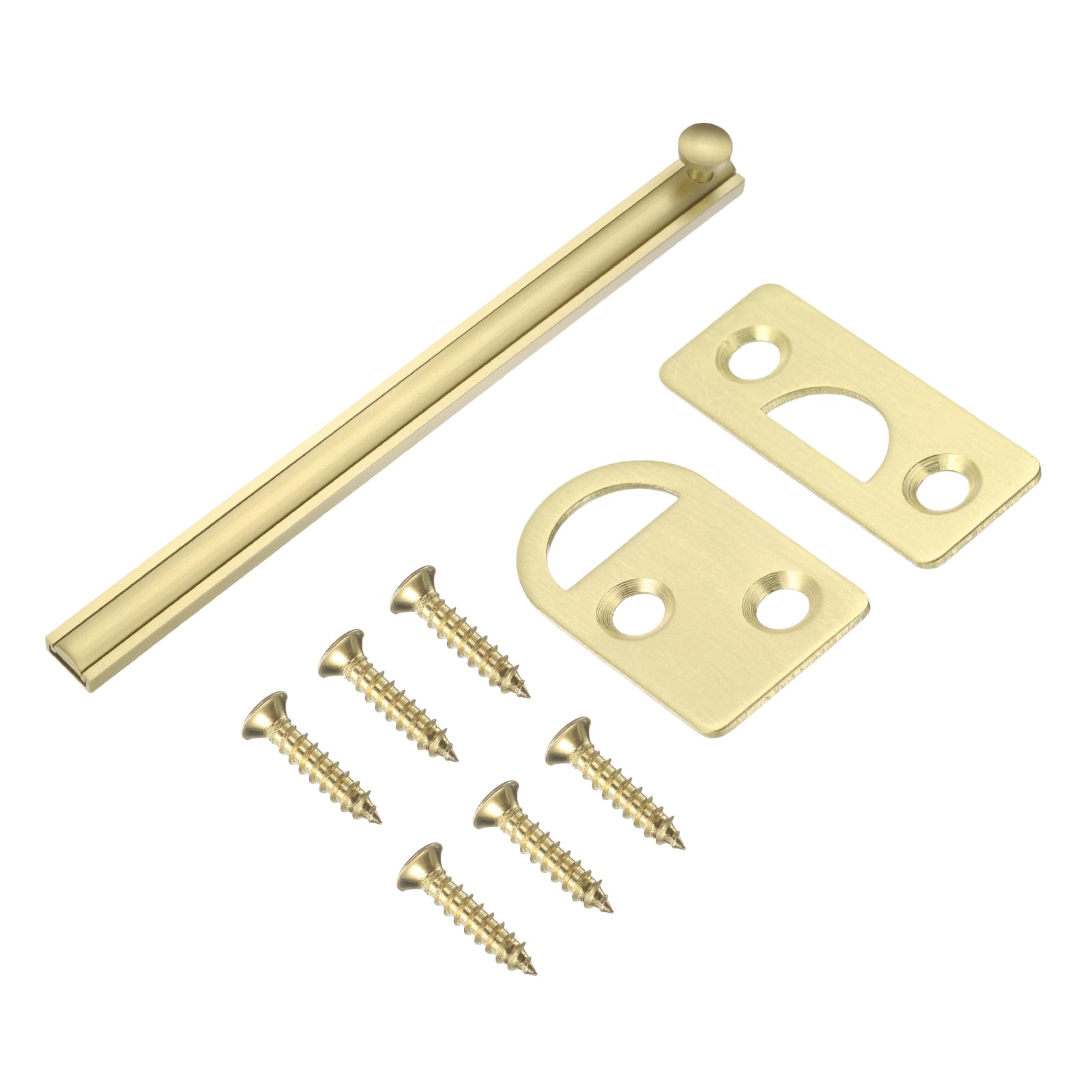 sourcing map 8" Solid Brass Surface Bolt, Concealed Security Slide Latch Door Lock with Screws, Brushed French Door Lock for Closet Cabinet Recessed Doors, Gold Tone