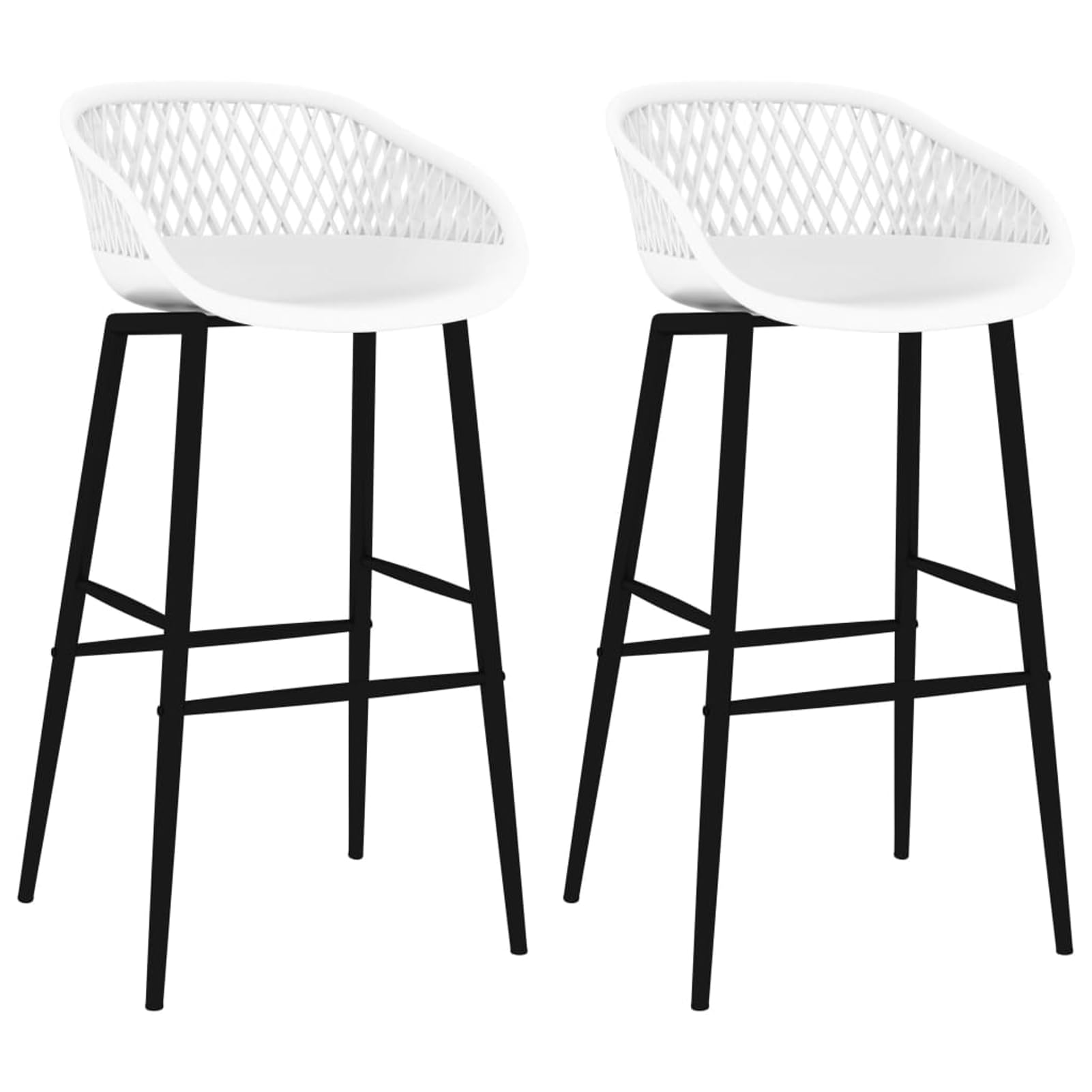 Stołek barowy 2 szt. – ergonomiczne siedzisko z oparciem z siatki, polipropylen i malowany proszkowo metal, 48 x 47,5 x 95,5 cm, wysokość siedziska 74,5 cm, do lady barowej i wyspy kuchennej