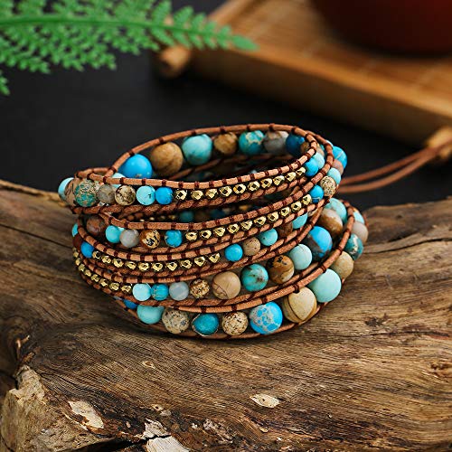 Image of Plumiss Women Boho Handmade Natural Stone Crystal Leather Bead Wrap Bracelets Collection