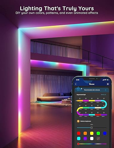 Govee 100ft RGBIC LED Strip Lights, Smart LED Lights Work with Alexa and Google Assistant, LED Lights for Bedroom WiFi App Control Segmented DIY Multiple Colors, Color Changing Light, (2 x 50ft)(32.8ft)