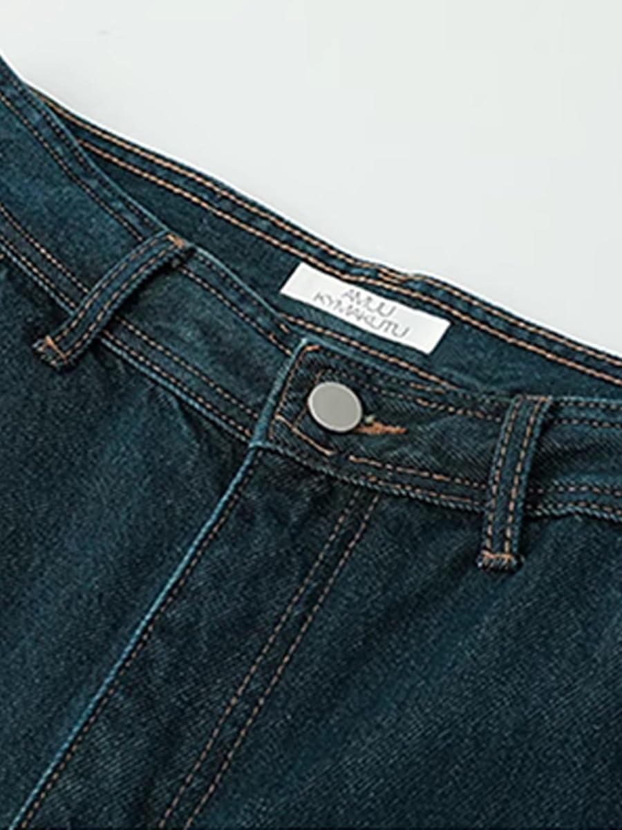 [qiukala] 体型カバーデニム 高腰ストレートジーンズ ヴィンテージ風 春秋用 温冷調整機能 オフィス/カフェ対応 脚ライン補