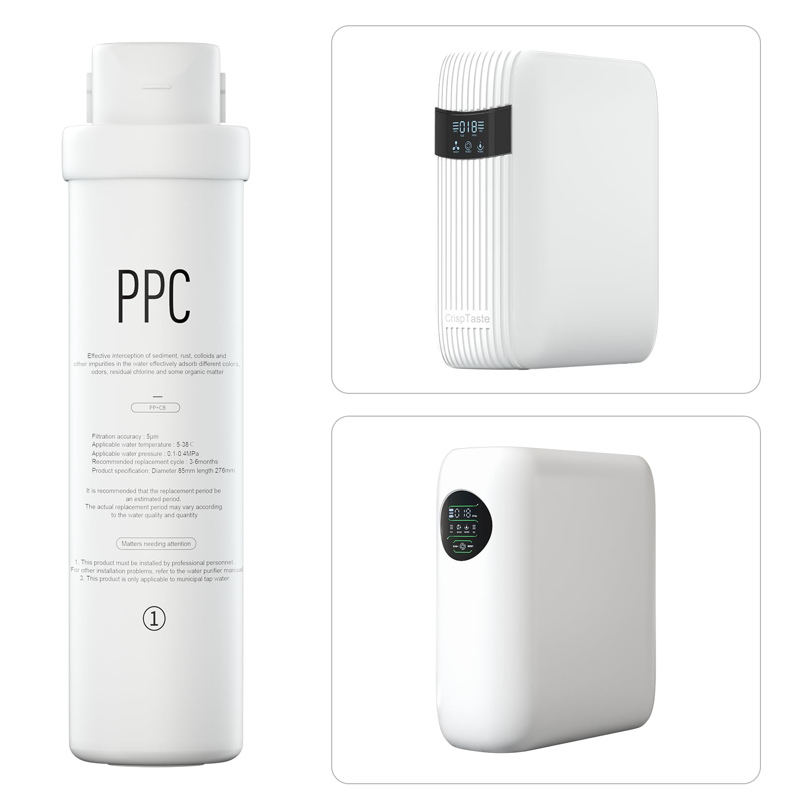 PPC Filter Replacement for Reinmoson RMS-WP-RO800 and CrispTaste CRS-RO800 Reverse Osmosis System Tankless Reverse Osmosis Water Filter, Reduces PFAS TDS, Under Sink RO System(CRS-RO800-PPC)